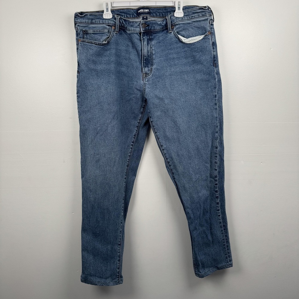 Lands' End Square Rigger Jeans Mens 42x31 Blue Straight Fit Stretch Denim 533415